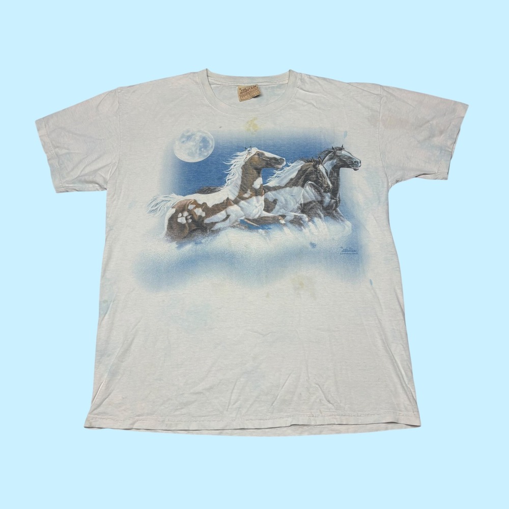 The Mountain Vintage 2004 Running Horses Moon Tie Dye Graphic T-Shirt Large